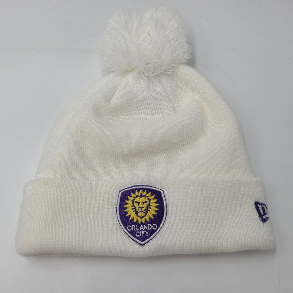Orlando City SC Hat Beanie New Era White Purple Gold MLS Soccer Pom Stocking Cap